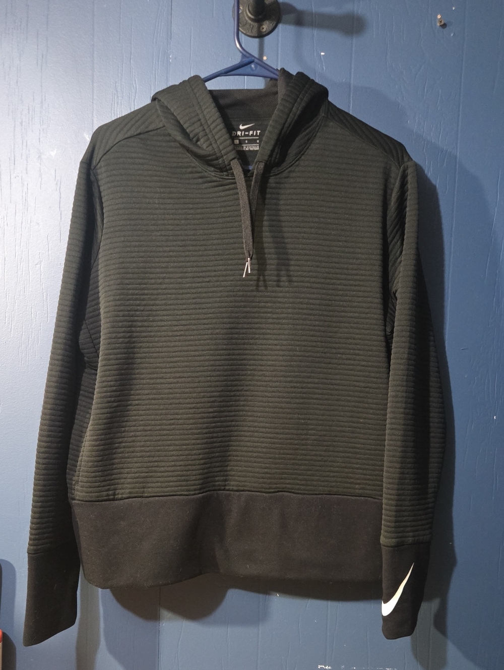Nike Women's Black Ribbed Crewneck Hoodie with White Swoosh